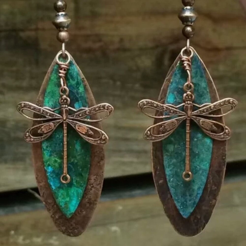 🦋 Dragonfly Earrings - Bronze-Plated Alloy